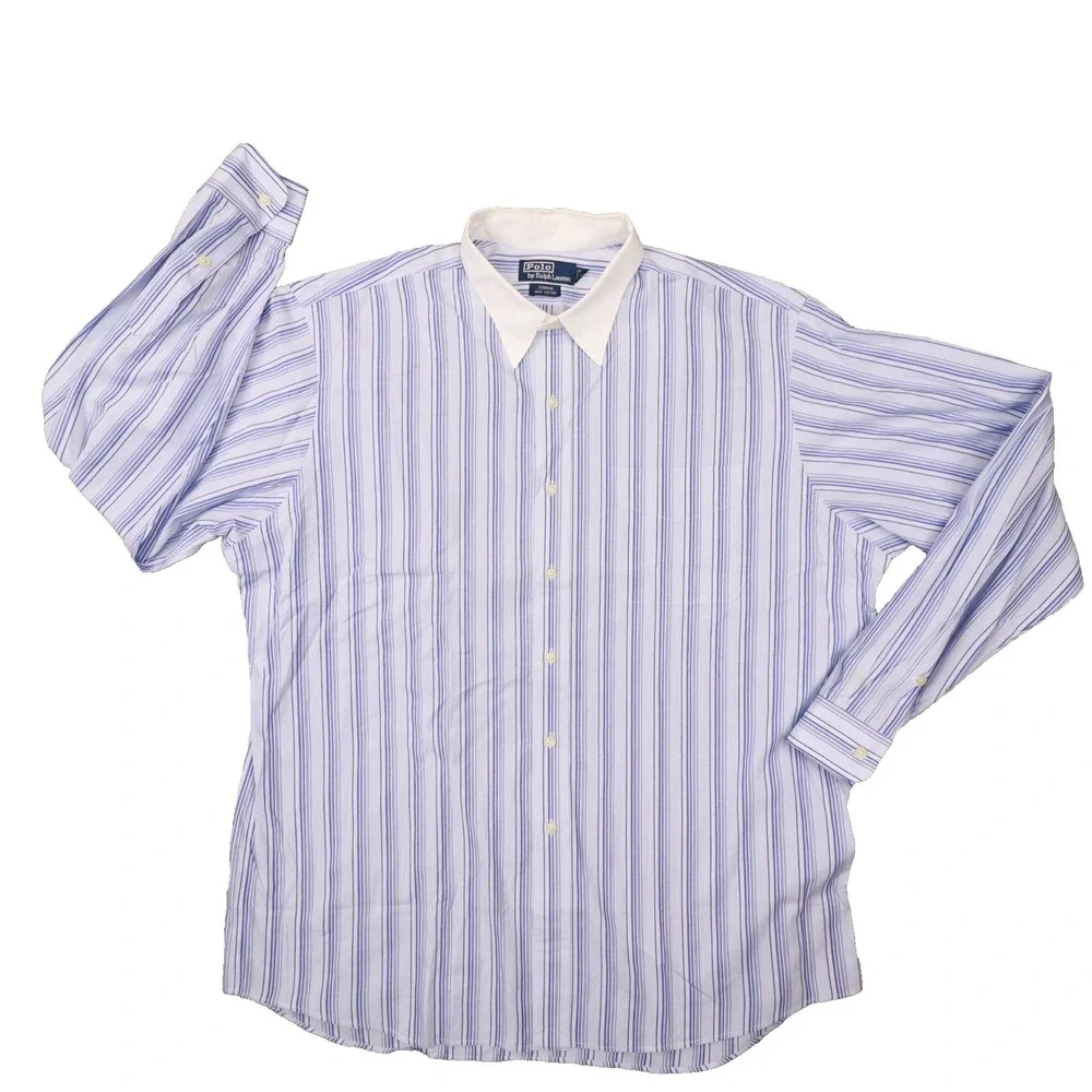 Polo Ralph Lauren Jerome Blue‎ White Striped Button Up Shirt Men's size XL